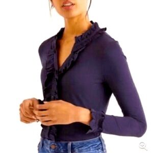 Boden Navy Long Sleeve Ruffle Top